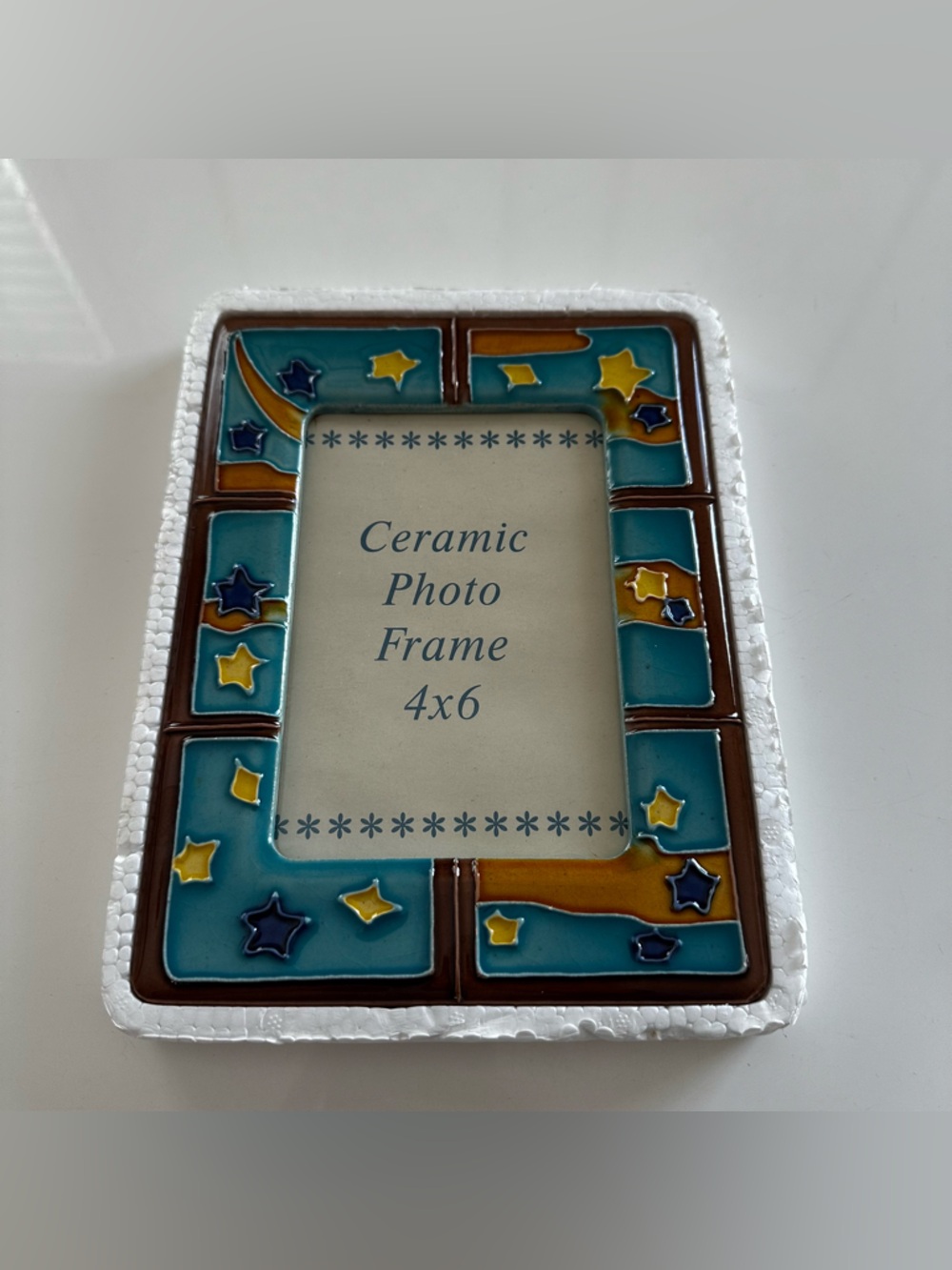 Ceramic Celestial Starry Sky Photo Frame 4x6 - Teal & Yellow